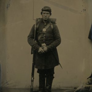 Quarter Plate Tintype of a Ready to March Yankee